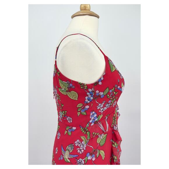 Nanette Lepore Sleeveless Maxi Dress Sz 6 Red Chiffon Floral Hummingbird Print - Picture 10 of 15